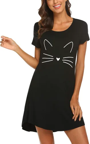 Miniatura 3 de Hotouch - Camisas de noche, camisones con lindo cuello redondo y manga corta, suaves, estampados, tallas XS-XXL, para mujeres