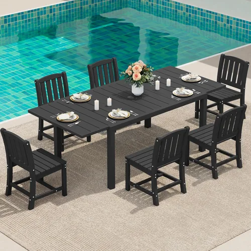 Miniatura 54 de SERWALL Juego de comedor para exteriores de 9 piezas, mesa de comedor expandible de 60 a 83 pulgadas y 8 sillas de polietileno de alta densidad