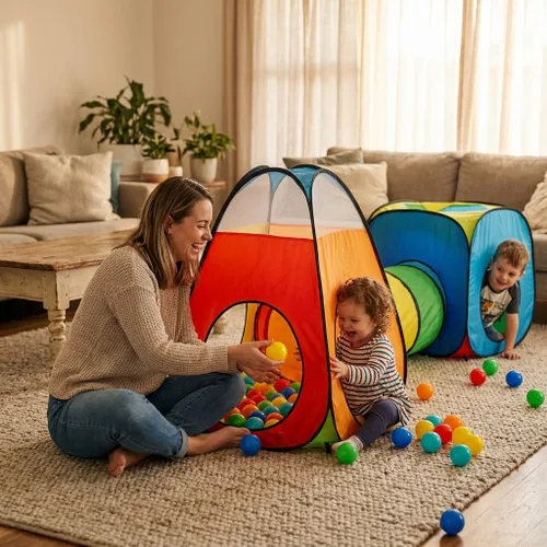 Miniatura 3 de Tienda de campaña desplegable de 3 piezas: 1 túnel de gateo + 2 tiendas de campaña: tiendas de campaña para niños, niñas, bebés y niños pequeños