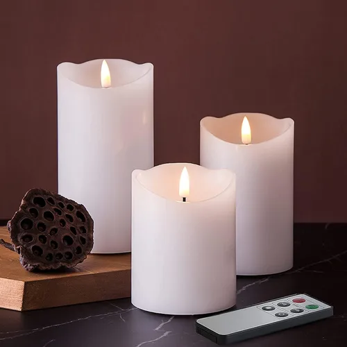 Miniatura 6 de Eywamage Velas de Pilar Blancas Sin Llama con Control Remoto, Velas de Cera LED Realistas Parpadeantes Alimentadas por Batería, Φ 3" H 4" 5" 6