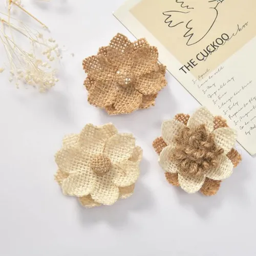 Miniatura 3 de 40 piezas de flores de arpillera hechas a mano, flores rústicas para el hogar, ramos de manualidades, decoración de fiesta de boda