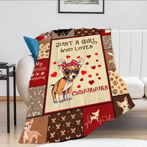 Manta "Just A Girl Who Loves Chihuahuas" Manta Decorativa de Perros Lindos Regalos para Niñas Súper Cálida Suave Felpa Ligera Manta de Vellón de