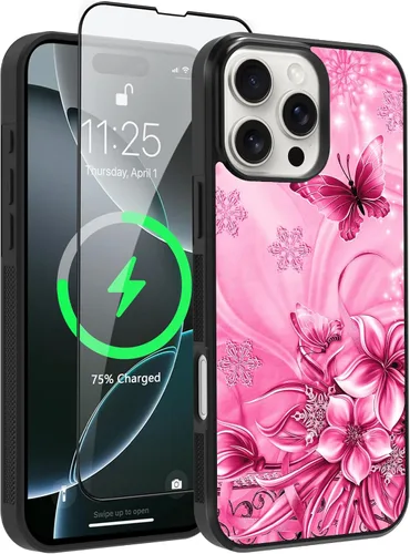 Miniatura 7 de OOK Funda Magnética para iPhone 15 Plus Diseño de Nebulosa Espacial de Flores Morado Profundo [Compatible con MagSafe] PC Duro + TPU Suave