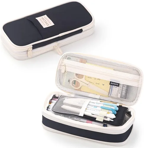 iSuperb Estuche plegable para lápices con cremallera de gran capacidad, bolsa de lona estética, compartimentos para organizar artículos de