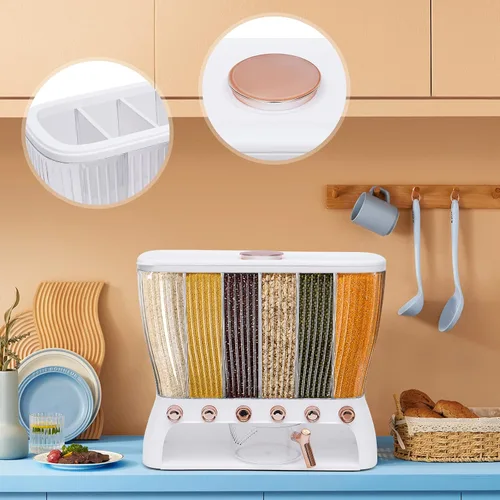 Miniatura 3 de Dispensador de alimentos secos montado en la pared 6 rejilla dispensador de arroz almacenamiento de cocina