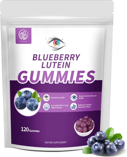 Hudetex Gomitas de luteína de arándanos con 120 unidades, suministro de 2 meses, suplemento de apoyo para la salud ocular para niños y adultos,