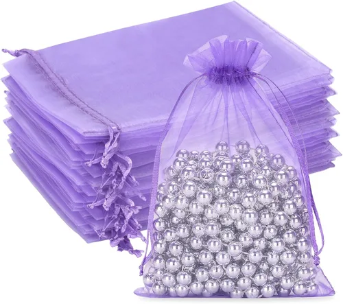 Miniatura 8 de G2PLUS - 25 bolsas de organza doradas de 5 x 7 pulgadas, bolsas de malla transparente para joyería, bolsas de regalo de organza con cordón