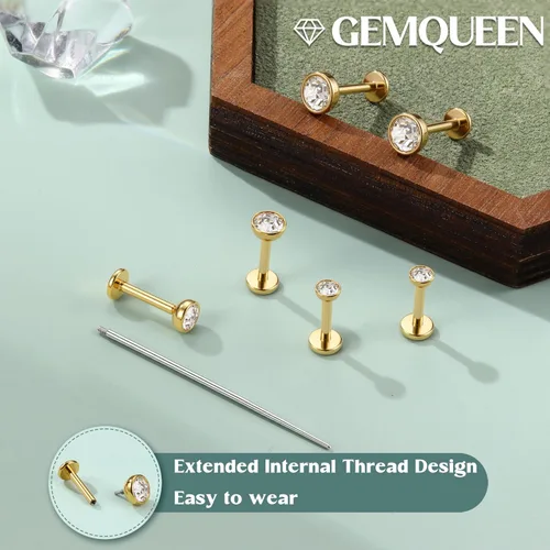 Miniatura 6 de GEMQUEEN Aretes tipo dormilona plana: aretes de acero quirúrgico de titanio rellenos de oro de 14 quilates, hipoalergénicos para mujeres y hombres