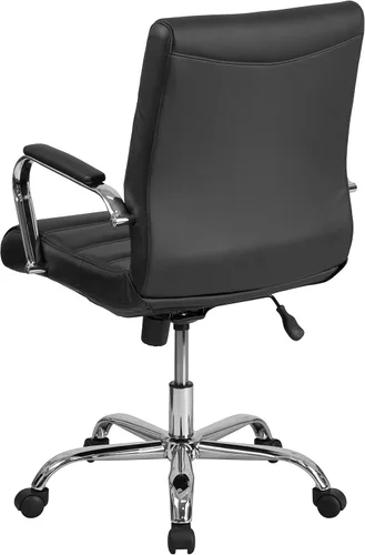 Miniatura 11 de Flash Furniture - Silla giratoria Whitney de respaldo medio con asiento acolchado y reposabrazos de LeatherSoft, silla de oficina ajustable en Negro