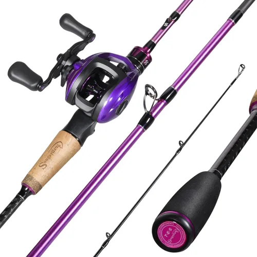 Miniatura 12 de Sougayilang Combo de caña de pescar y carrete, combo Baitcaster, caña de pescar de carbono de 5.9 pies/6.9 pies, carrete de carrete de aluminio A