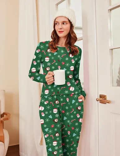 Miniatura 66 de Ekouaer Conjunto de pijama de manga larga para mujer, ropa de dormir suave con cuello redondo y bolsillos