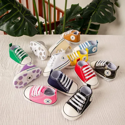Miniatura 2 de Meckior - Zapatos deportivos de lona para bebé, con suela suave y caña alta, para sus primeros pasos y estar en la cuna