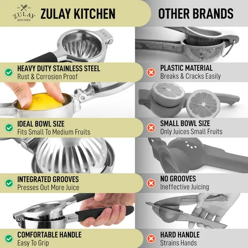 Miniatura 8 de Zulay Kitchen Exprimidor de limón de acero inoxidable, antideslizante, diseño ergonómico con cuenco exprimidor sólido y resistente, exprimidor negro
