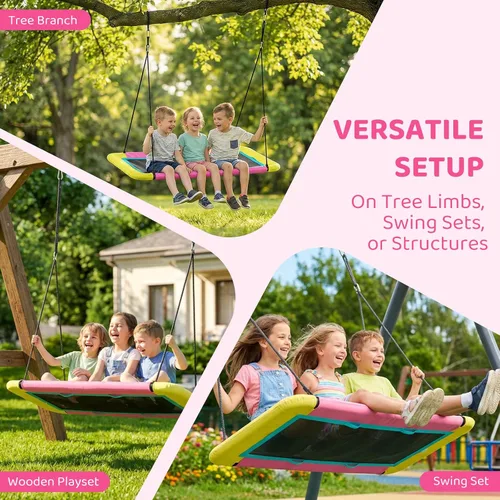 Miniatura 2 de Columpio de árbol de plataforma rectangular de 60 pulgadas para niños y adultos, columpio volador gigante con correa ajustable para colgar, tela