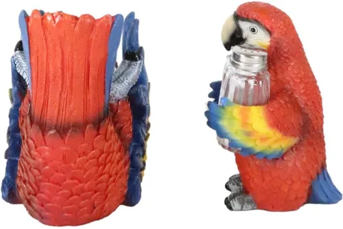 Miniatura 4 de Ebros Gift Paquete de 2 saleros y pimenteros con diseño de selva tropical de río rojo escarlata, guacamayo, pájaro, salero y pimentero y botellero