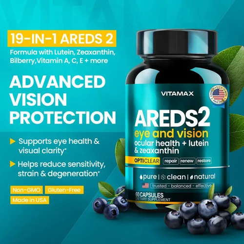 Miniatura 5 de AREDS 2 Vitaminas oculares – Luteína, zeaxantina, arándano, suplemento mineral de astaxantina para la visión – Apoya la fatiga ocular, ojos secos