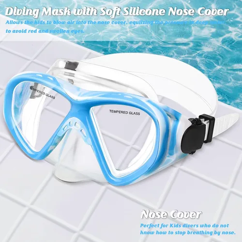 Miniatura 7 de ACQCES Gafas de natación para niños, máscara de buceo para niños y niñas de 5 a 15 años, gafas de natación antivaho de dos colores con cubierta