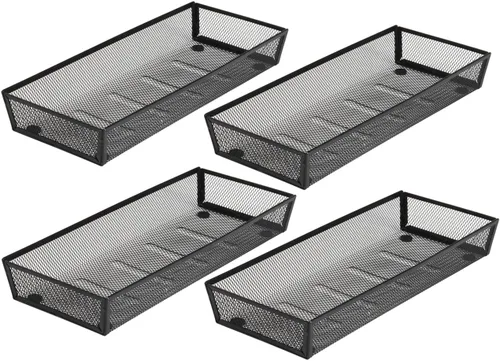Miniatura 9 de BYCY Organizador de cubiertos para cajón, organizador de utensilios de malla para almacenamiento de cocina, bandeja de malla metálica de acero negro