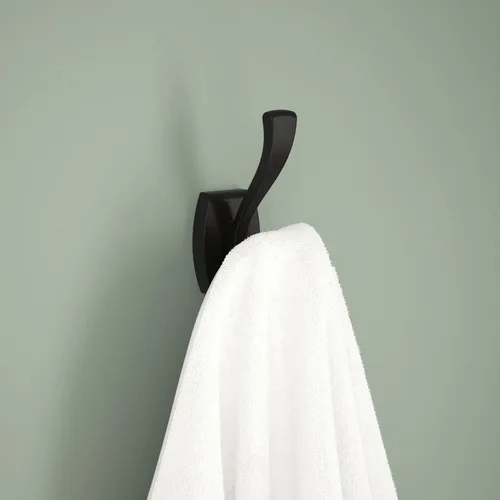 Miniatura 2 de Ganchos para batas Delta Dansant (1 paquete) de color negro mate con doble J montados en la pared, soporte de 2 puntas, accesorios de baño DAN35-MB