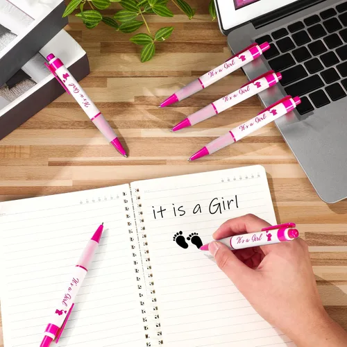 Miniatura 7 de Outus 60 bolígrafos retráctiles para baby shower, con mensajes giratorios, regalos de baby shower, regalos para invitados de fiesta (niña)