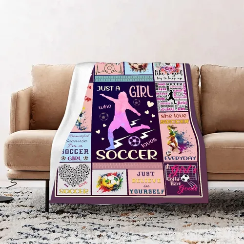 Miniatura 54 de Manta de fútbol para niñas, regalos de fútbol para niñas y niños, manta de franela de forro polar suave y cálida para niñas, regalos de fútbol