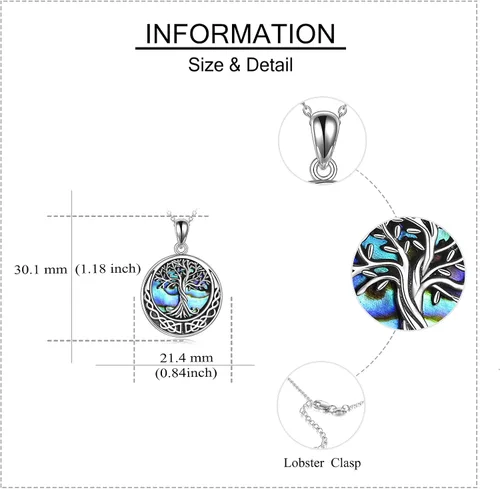 Miniatura 5 de Collar de árbol de la vida de plata de ley 925 collar con colgante de nudo celta para mujer