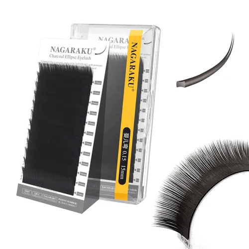 Miniatura 122 de NAGARAKU Extensiones de pestañas elipse con puntas abiertas planas, pestañas individuales de 0.006 in, rizo C, bandeja de mezcla de 0.315-0.591 in