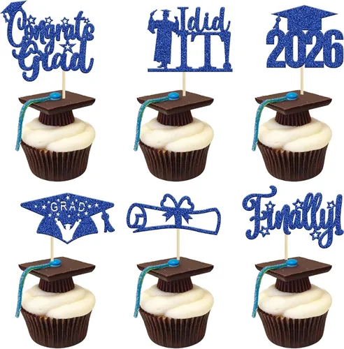Miniatura 9 de Paquete de 24 adornos para cupcakes de clase 2026 con purpurina 2026 Felicidades Graduación Diploma Done Cupcake Picks 2026 Graduación Temática