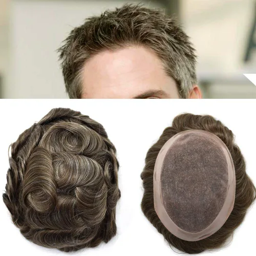 Miniatura 63 de Toupee cabello humano fino mono revestimiento de poliéster alrededor de la postizo duradero NPU monofilamento sistema de reemplazo de cabello