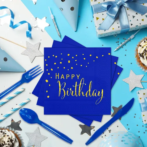 Miniatura 7 de DYLIVeS Paquete de 204 piezas de decoraciones de cumpleaños azules, puntos de aluminio azules y dorados, suministros de fiesta de feliz cumpleaños