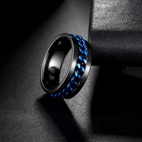 Miniatura 4 de Anillos giratorios para la ansiedad para hombre, anillos clásicos de cadena para mujeres y adultos, anillo de acero de titanio