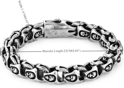Miniatura 3 de Pulsera de cadena de eslabones vintage para hombre, acero inoxidable, cierre de palanca, Biker Punk Rock