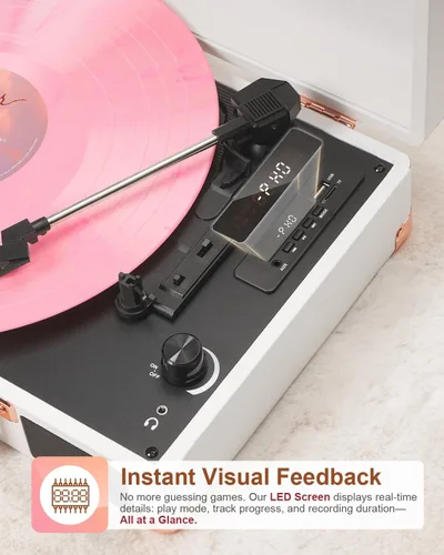 Miniatura 4 de TANALNIN - Tocadiscos de vinilo, tocadiscos portátil de maleta con Bluetooth de 3 velocidades con altavoces integrados, grabación USB, salida RCA