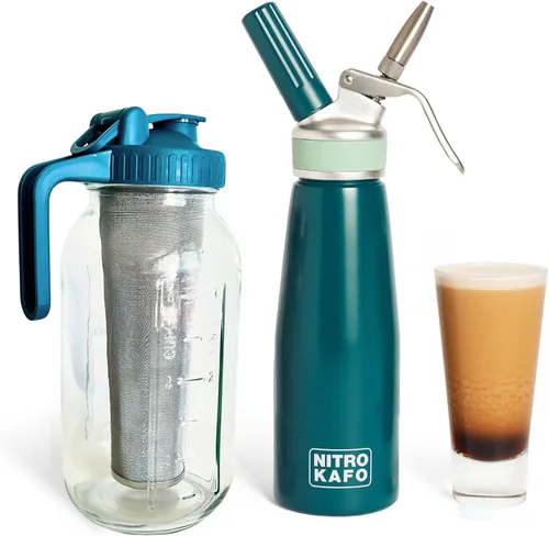 Miniatura 7 de Cafetera Nitro de 1 litro, cafetera de aluminio Nitro Cold Brew con boquilla especial de difusor de nitro y cafetera fría con tarro Mason