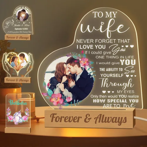 Miniatura 15 de Luz nocturna con foto personalizada, lámpara LED con nombre de corazón, lámpara acrílica personalizada con imagen, regalo para su novia, amante