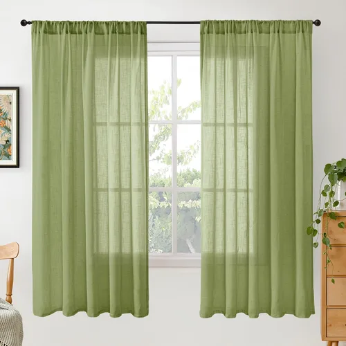Miniatura 127 de BGment Cortinas de lino café de 30 pulgadas de largo para ventana pequeña, cortinas de media ventana beige semitransparentes ligeras con bolsillo
