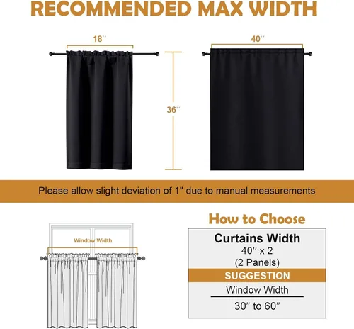 Miniatura 9 de Aiyufeng - Cortinas opacas negras cortas de 36 pulgadas para Halloween, juego de 2 paneles con bolsillo de barra para privacidad, cortinas de capas