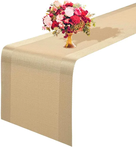 GIVERARE Camino de mesa, 12 x 53 pulgadas, resistente al calor, de vinilo tejido, antideslizante, lavable, fácil de limpiar, cubierta de plástico de