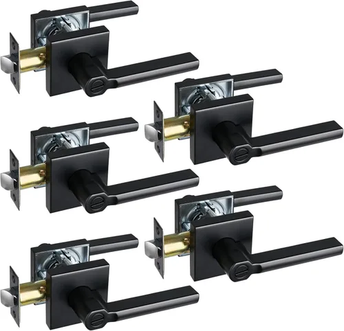 Miniatura 81 de Manija de Puerta de Paso (Sin Cerradura), Mango Cuadrado Interior de Servicio Pesado para Pasillo y Closet, Negro Mate, Reversible para Diestros