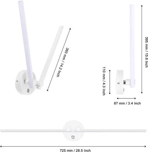 Miniatura 7 de Kawell Lámpara de pared LED de 12 W cableada con interruptor, brazos giratorios de 300°, iluminación moderna para sala de estar, dormitorio