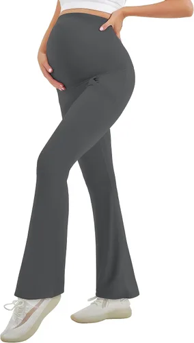 Miniatura 8 de HEGALY Leggings acampanados de maternidad para mujer sobre el vientre, pantalones casuales de yoga para embarazo, con bolsillos, suaves como