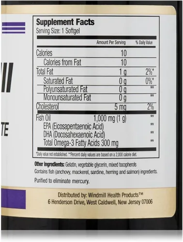 Miniatura 4 de Windmill Aceite de pescado Omega 3 1,000 mg cápsulas blandas, 90 ct