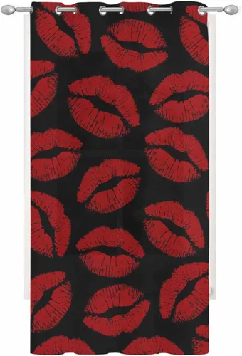 Miniatura 8 de Cortinas transparentes de 52 x 72 pulgadas de largo, con labios rojos y fondo negro, cortinas semitransparentes de gasa con ojales, para sala