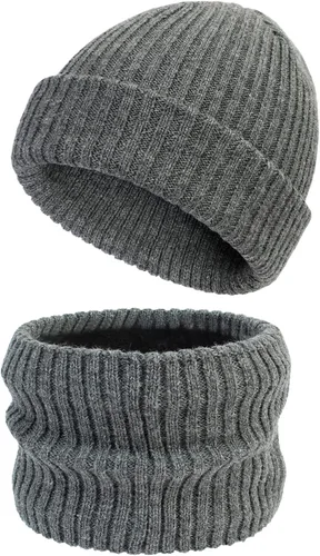 Miniatura 2 de Conjunto de bufanda de sombrero de invierno para bebé, bufanda de punto cálido con forro polar para niños y niñas