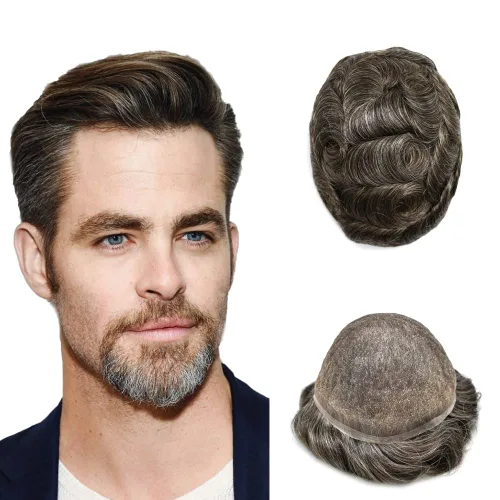 Miniatura 103 de PUNRU HAIR Completo Swiss Lace Toupee para hombres Sistema de cabello humano real Sistema de reemplazo de cabello humano para hombre Toupee
