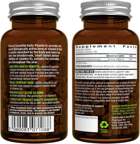 Miniatura 5 de Vitamina D3 diaria + cultivos vivos+ paquete de probióticos Lab4, 365 tabletas de vitamina D3 de 2000iu + 25 mil millones de UFC Lactobacillus