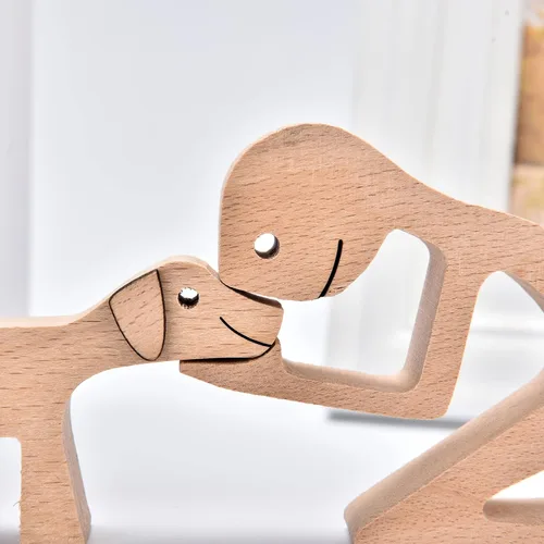 Miniatura 2 de ISHINE Wood Decor Wooden Statue Man and Dog Figurine Handmade Carved Creative Home Office Gift for Men Women Accents Decoration Natural ECO Friendly