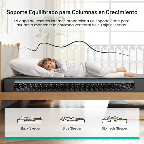 Miniatura 3 de Novilla Colchón individual para niños, colchón híbrido de tamaño individual de 6 pulgadas con bobina Bonnell y capa de espuma viscoelástica de gel
