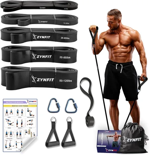 Juego de bandas de resistencia de látex 100% natural con anclaje de puerta, bandas de dominadas de 5 niveles para entrenamiento, entrenamiento de