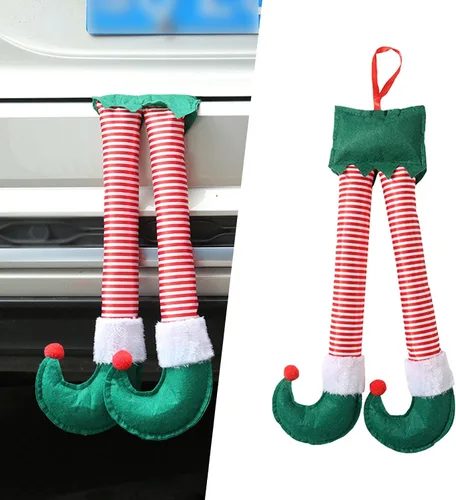 Gunhunt Pack-1 piernas de elfo de Santa, colgante para maletero del auto, decoraciones navideñas de felpa, se sujeta con clip en el maletero o árbol